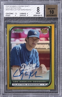 2008 Bowman Chrome Draft Gold Refractors Auto #BDP26B Clayton Kershaw Signed Rookie Card (#48/50) – BGS NM-MT 8/BGS 10